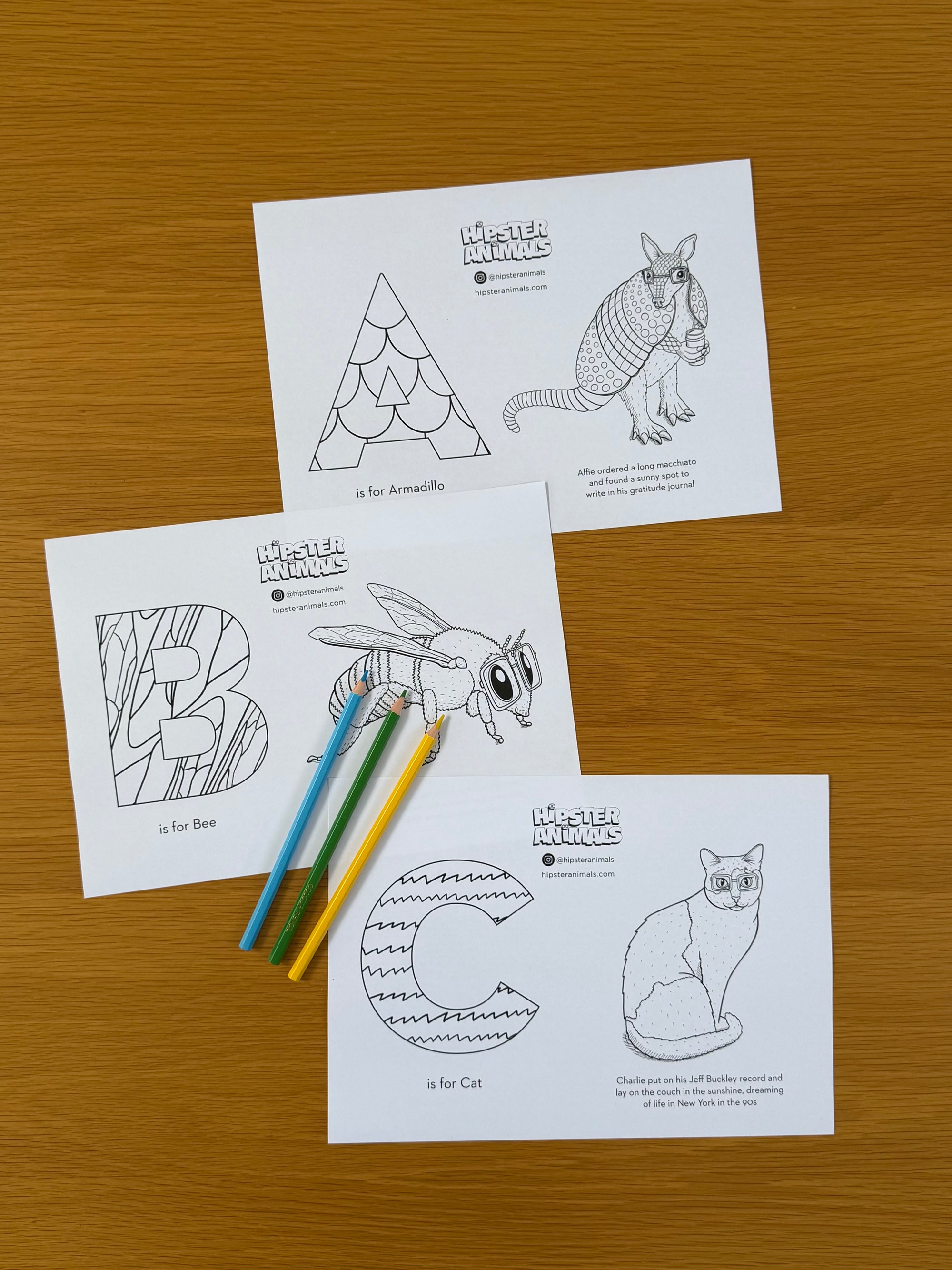 Hipster Animals ABC Colouring - FREE PRINTABLE PDFs